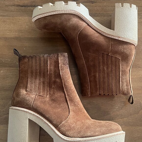 Gianni Bini Ryker Brown Suede Heeled Boots Size 10M Chunky Platform Block Heel - Picture 1 of 11